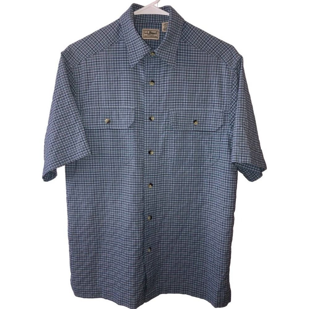 LL Bean Men’s Short Sleeve Checked Shirt Sm-Reg Button Up